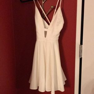 NBD white mini plunge skater dress xs